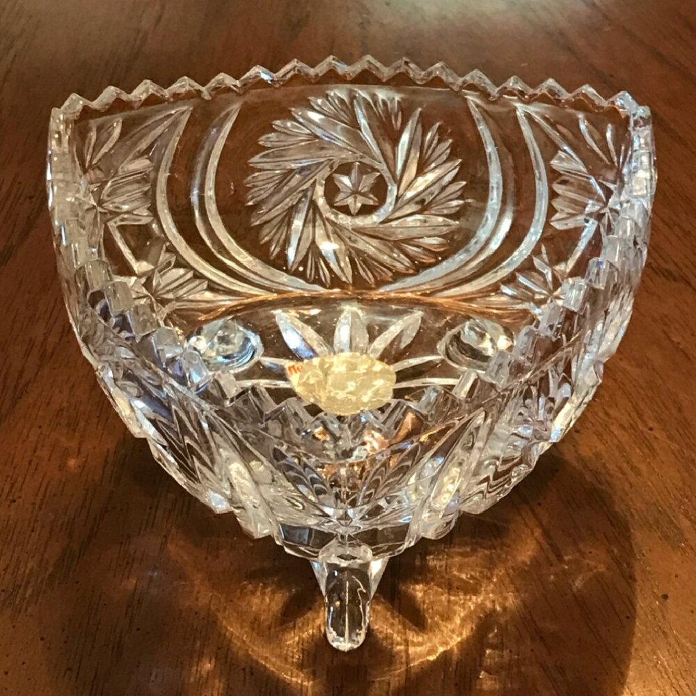 Vintage Clear Glass Footed Triangle Candy Dish